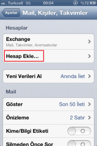 iphone yeni hesap ekle mail