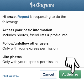 repost instagram authorize